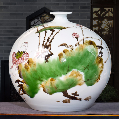 景德镇陶瓷器名家手绘青花五彩陶瓷和为贵石榴花瓶装饰工艺品摆件