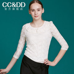 CCDD2014秋装专柜正品新款女士蕾丝衫清新淑女白色中袖T恤