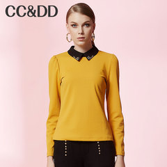 CCDD2014冬装专柜正品新款女装黄色泡泡纱上 翻领泡泡袖衬衫