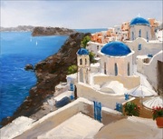 爱琴海蓝色地中海装饰挂画欣美画店欧式风景手绘单幅无框手工油画