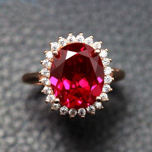 皇室王妃缅甸红宝石戒指女首饰，925纯银镀18k玫瑰金开口(金开口)指环可调节