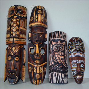 泰国实木雕非洲面具装饰东南亚挂饰品挂件墙上酒吧创意手工绘壁饰