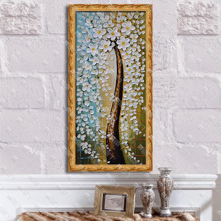 进门玄关画欧式竖版油画发财树竖版玄关装饰画