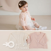 韩国女宝宝开衫进口童装，夏季婴幼儿童纯色公主针织镂空外套