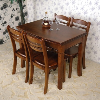 小餐桌一桌四椅可折叠伸缩餐桌椅组合 橡木餐台 简约现代中式桌子