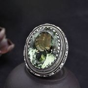 高档C女王定制 印尼 尼泊尔 印度 黄绿水晶 手工雕花 925银戒指17