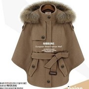 2020秋冬韩版狐狸毛斗篷式大衣女披肩宽松蝙蝠袖羊毛呢子外套