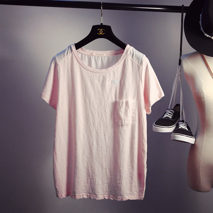 夏季新款韩版女装文艺宽松百搭简单经典圆领短袖t恤女纯色打底衫