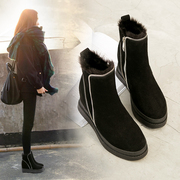 冬季雪地靴女短靴内增高坡跟韩版百搭休闲鞋厚底短筒加绒棉鞋靴子