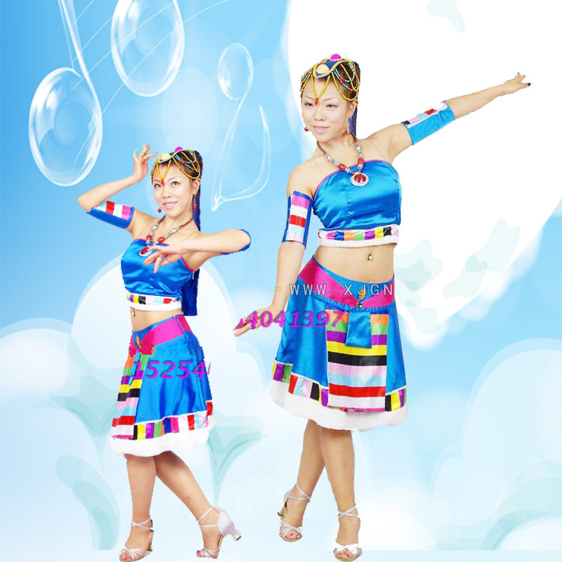 藏族舞蹈服装卓玛少数民族舞台演出服饰抹胸短裙款广场舞服装夏
