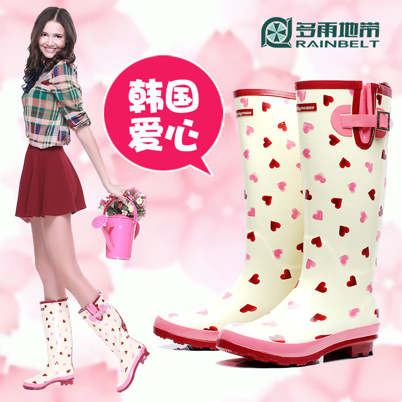 RAINBELT 多雨地带 韩国新品爱心女士高筒雨鞋女式雨靴水鞋套鞋