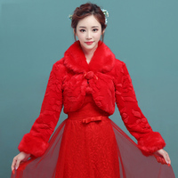 新娘毛披肩(毛披肩)长袖外套，秋冬季保暖毛领，红色婚纱礼服披肩斗篷结婚坎肩