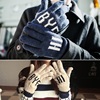 冬季保暖五指情侣手套 韩版男式分指加厚加绒毛线手套 字母潮流