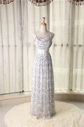 洛森d021白色星星印花复合丝，雪纺长款连衣裙沙滩裙波西米亚钉珠