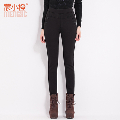 蒙小橙加绒加厚大码冬装女裤保暖打底裤显瘦小脚裤休闲裤M038特惠