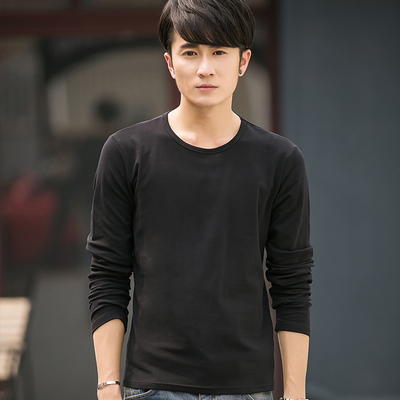 2017秋冬男打底衫长袖纯棉t恤加厚磨毛上衣圆领修身舒适保暖T恤