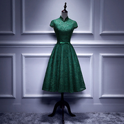 小个子晚礼服旗袍2024绿色高端平时可穿宴会中式伴娘礼服裙女