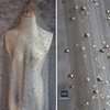 加密灰色银珠柔软细腻珍珠，网美国网钉珠，网纱婚纱礼服软网布料面料