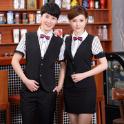 酒店工服夏装男女咖啡厅饭店前台ktv马甲假两件西餐厅服务员短袖