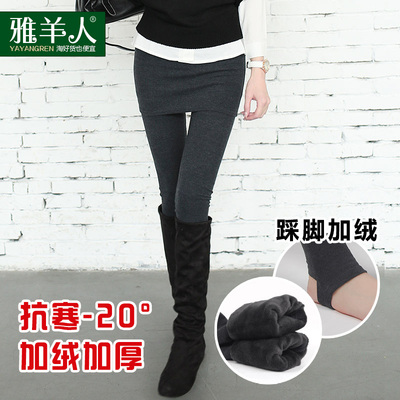 秋冬款加绒加厚保暖打底裤裙裤包臀假两件外穿冬季2014新女士踩脚