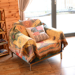 北欧时尚民族风织沙发巾，垫全盖时尚防滑布艺，纯棉线毯桌布地毯床盖