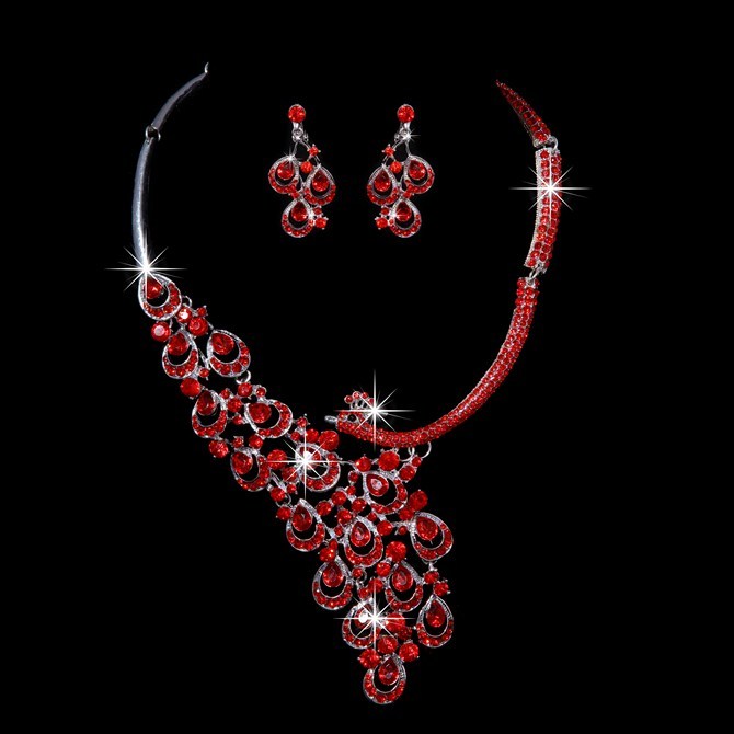 时尚孔雀公主造型项链耳环二件套装新娘结婚首饰镀金锆石合金日韩