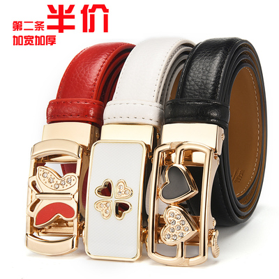 皮带女 自动扣时尚百搭简约女士 红色腰带 牛仔裤带休闲韩国真皮