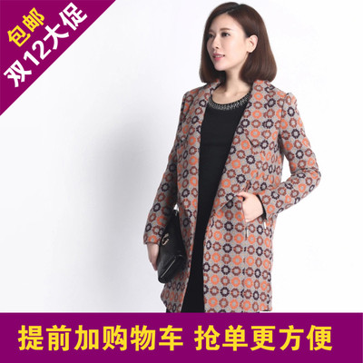 标题优化:韩国SZ代购新款撞色格子淑女长袖修身羊毛毛呢大衣中长款韩版外套