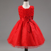 儿童大红色新年耶诞婚纱，礼服裙夏季宝宝裙，女童花童礼服蕾丝洋装
