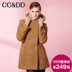 【爆】CCDD2014冬专柜正品新款女装英伦双排扣连帽羊毛呢大衣外套