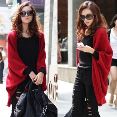 2016秋装新款针织衫女外套 韩版宽松蝙蝠袖披肩毛衣开衫 大码女装