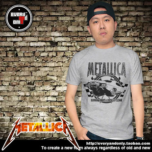 Metallica重金属乐队Burning Hard印花图案时尚欧美潮牌短袖T恤