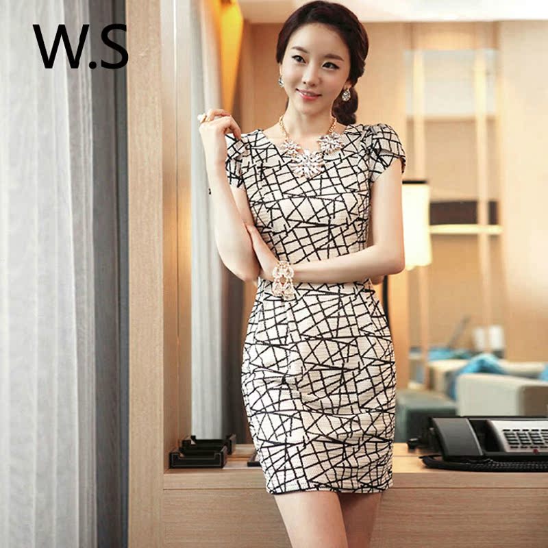 2014夏装新款女装韩版修身大码显瘦气质韩国包臀针织雪纺连衣裙子