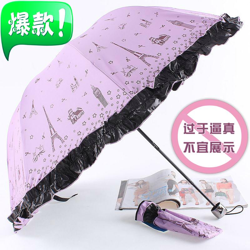 铁塔太阳伞遮阳伞防紫外晴雨伞黑胶折叠女蕾丝超轻户外防晒雨伞