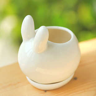 zakka多肉植物花盆白色陶瓷，可爱萌兔子，小白兔家居装饰品摆件