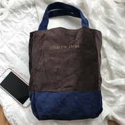 日本杂志款超值天鹅绒刺绣文艺环保购物托特包拼接复古手提包袋
