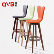 曲邦实木酒吧椅创意，高靠背椅欧式木质吧台椅子，时尚吧凳简约高脚凳