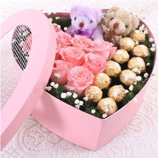 情人节表白玫瑰巧克力鲜花，心形高档礼盒，广州同城禅城东莞罗湖增城