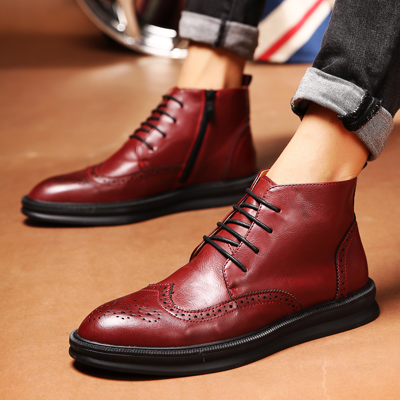 summer Versatile fashion England Hair Stylist Carved Gaobang Tip leather shoes gules man Retro Martin Bootiein the Men's Shoes, Boots category - from Buy2taobao.com to provide professional Taobao agent buy service