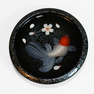 新品高仿真原创画法纯手工艺术品3d树脂画樱花丹顶金鱼
