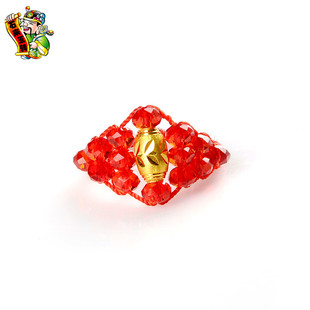 红绳戒指女手工编织转运珠，水晶红绳戒指路路通仿黄金戒指环饰品