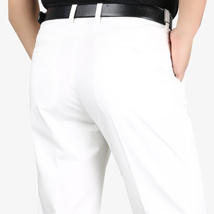 白色休闲裤夏季薄款中年男裤子中老年高腰宽松直筒40岁50爸爸长裤