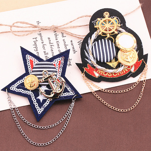 日韩学院风海军风五角星星胸针，花勋章徽章男女，情侣学生衣服装饰品