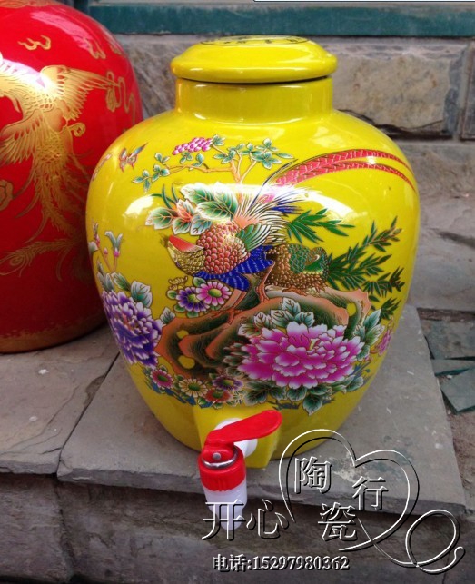 景德鎮陶瓷器酒壇密封罐帶水龍頭黃色花鳥酒壇10斤20斤30斤50斤裝在類目 廚房/烹飪用具, 廚用小工具/廚房儲物, 儲物瓶罐/廚房儲物器皿, 密封罐中 - 來自Buy2taobao.com提供專業的淘寶代購服務