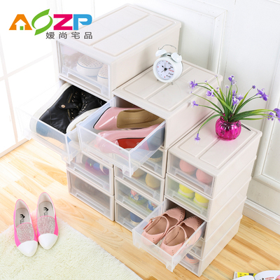 嫒尚宅品男女鞋盒抽屉式时尚单层收纳盒加厚透明整理盒组装鞋柜子