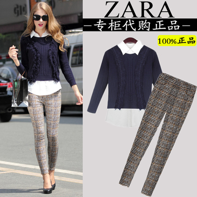 上下架计划:Zara wana女装代购 欧洲站2014早秋新款毛衣衬衫铅笔裤三件套装