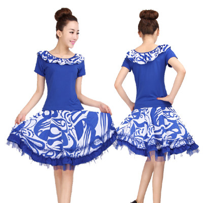 民族服广场舞服装套装新款青花瓷女短袖跳舞衣比赛服排舞演出服女
