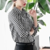 黑白格子衬衫女中长款长袖修身显瘦纯棉休闲韩版学生小清新春夏季
