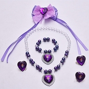 苏菲亚公主项链套装紫色飘带发夹头饰手链戒指女童耳夹宝宝发饰品