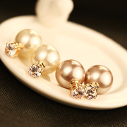 韩版珍珠锆石双面耳钉时尚气质，耳饰防过敏耳针超闪流行饰品耳环女